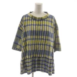 カットソー Tシャツ 40 黄色 イエロー 青 ブルー チェック柄 半袖 14122139 /RR