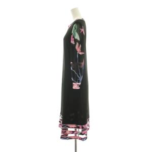 LEONARD FASHION ワンピース 袖シアー 花柄 36 ブラック ピンク