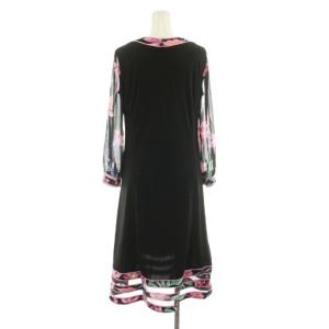 LEONARD FASHION ワンピース 袖シアー 花柄 36 ブラック ピンク