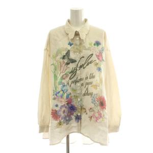 シャツ ブラウス M ベージュ 花柄 蝶柄 長袖 /DU