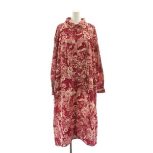 ワンピース M ボルドー 花柄 レギュラーカラー 長袖 /DU