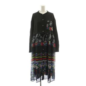 ワンピース M 黒 ブラック 花柄 ロング丈 長袖 /DU