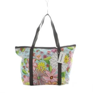 LesportSAC トートバッグ ハンドバッグ 水色 ライトブルー ピンク 黄 イエロー 花柄 総柄 ポーチ付き /RI OS