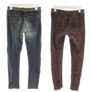 HYSTERIC GLAMOUR スキニーパンツ イージーパンツ リバーシブル 総柄 ロゴ F グレー 青 ブルー 赤 レッド 0133CP02
