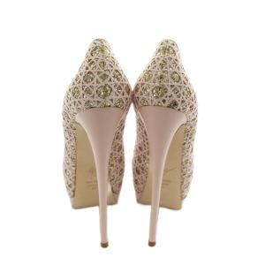 GIUSEPPE ZANOTTI パンプス ピンヒール オープントゥ グリッター 37 ピンク ゴールド色 /AN21