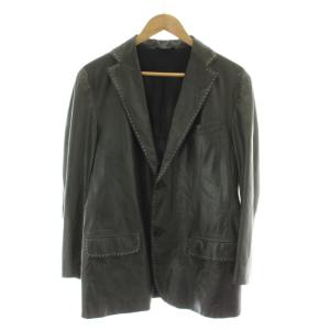 レザージャケット ジャケット 上着 48 黒 ブラック ステッチ 長そで テーラードカラー /DU