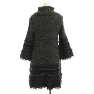 LANVIN モヘヤ混 タートルネック ワンピース 40 黒 フリンジ 長袖 /JP
