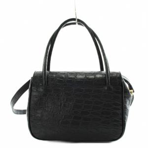 Salvatore Ferragamo ヴァラ ショルダーバッグ ハンドバッグ 2way クロコ型押し レザー 黒 ブラック /AN11 OH
