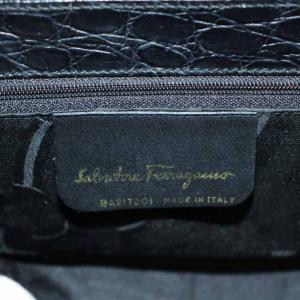 Salvatore Ferragamo ヴァラ ショルダーバッグ ハンドバッグ 2way クロコ型押し レザー 黒 ブラック /AN11 OH