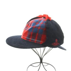 19AW タータンチェックコーデュロイ ディアストーカー キャップ S～M ネイビー レッド