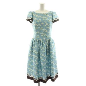 ワンピース フレア ミモレ ロング 半袖 花柄 38 水色 茶 ブラウン FJ-111343 /KU 29