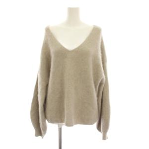 25AW ファーニット2WAYパフスリーブニット セーター グレージュ Vネック 長袖 25080240513040