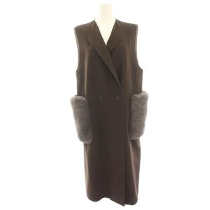 22AW プレーンダブルフェイス ファーポケットロングジレ ベスト ロング カットオフ 36 茶 ブラウン