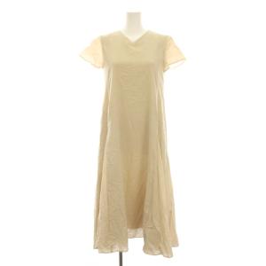 ワンピース ロング マキシ丈 36 ベージュ Vネック 半袖 無地 55J35-590-40 /YM