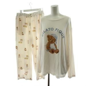 24AW GOOD NIGHT BEAR柄ワンポイントロンT&ロングパンツ ルームウェア 部屋着 F 白