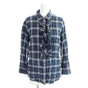 POLO JEANS シャツ ブラウス L 今 ネイビー チェック柄 フリル 長袖 HS-WJ-KW-2119 /AP19