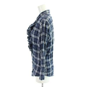 POLO JEANS シャツ ブラウス L 今 ネイビー チェック柄 フリル 長袖 HS-WJ-KW-2119 /AP19