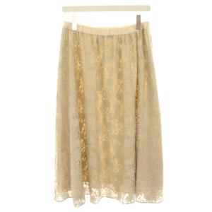 FLORAL LACE PRISSI フレアスカート ミモレ ロング 総レース 38 ベージュ 030207365315038