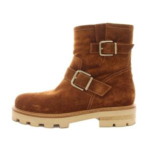 JIMMY CHOO ユース ツー Youth II ショートブーツ バイカーブーツ スエード ベルト 38 茶 ブラウン /YT