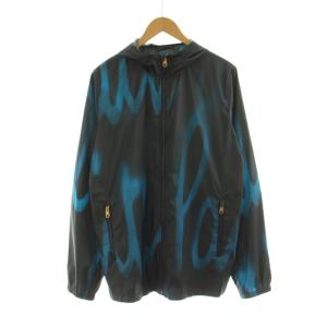 21SS ジップアップパーカー 長袖 総柄 薄手 XL 黒 ブラック 青 ブルー 113107 960T