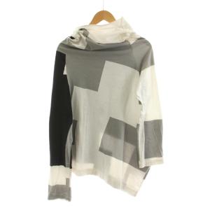 Yohji Yamamoto カットソー Tシャツ 長袖 変形 アシンメトリー 総柄 2 黒 ブラック 白 ホワイト グレー ND-T63-075