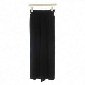 POWDER CREPE SMOCKED CULOTTE ワイドパンツ P 黒 ブラック 無地 /LP5