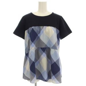 チェックティアードコンビTシャツ カットソー 半袖 38 黒 ブルー 55P06-728-22 /G12