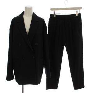 セットアップ 上下 スーツ ジャケット パンツ 黒 ブラック ダブルブレスト 長袖 無地 /LP33