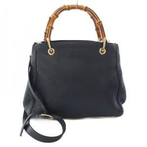 GUCCI グッチ-バンブー ショッパー ハンドバッグ ネイビー 336032