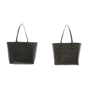 COACH シグネチャー トートバッグ ショルダーバッグ リバーシブル レザー PVC 茶 ブラウン 黒 ブラック