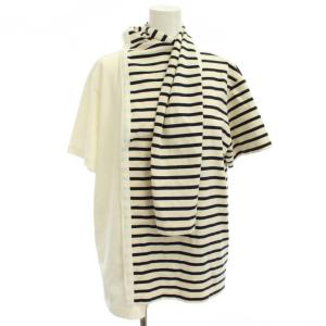Striped Jersey Tee With Draped Scarf Tシャツ 白 紺 ボーダー柄