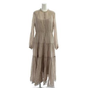 Cotton Voile Tiered Maxi Dress ワンピース ベージュ ティアード 長袖 スタンドカラー