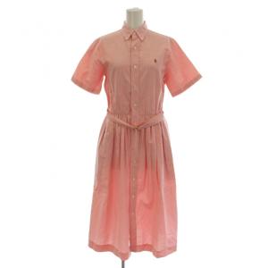 シャツワンピース 7 ピンク コットン ひざ丈 半袖 /LP33