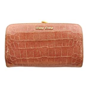 財布 二つ折り 小銭入れ がま口 型押し レザー ピンク /AN OH