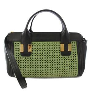 Chloe アリス ハンドバッグ パンチングレザー ブラック グリーン