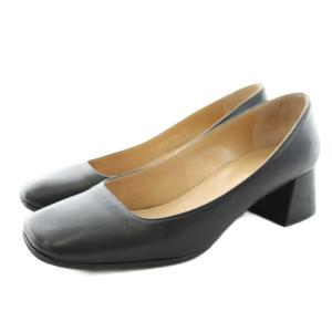 パンプス スクエアトゥ レザー チャンキーヒール 37 黒 ブラック B04100 /KU 42