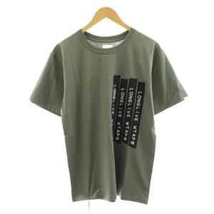 Tシャツ カットソー 半袖 クルーネック ロゴプリント 01 カーキ /KU 27