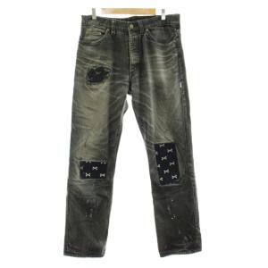 デニムパンツ ジーンズ ジップフライ ダメージ加工 リペア加工 黒 ブラック /KU31