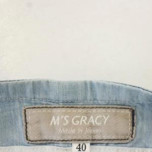 M'S GRACY リネン混 デニムジャケット ノーカラー リボン 40 水色 ライトブルー JY-914121 /G