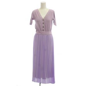19SS  半袖ワンピース 36 ロング丈 ニット切替 プリーツ 紫 /JP52