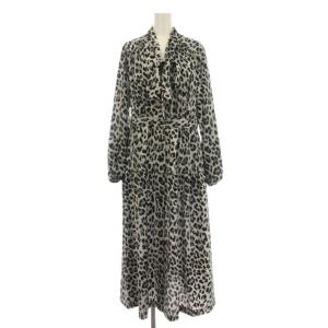 24AW レオパードドレープドレス ボウタイ ワンピース ロング ヒョウ柄 長袖 38 グレー 0224331165