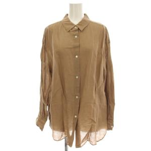 リネン混 シャツ ブラウス 長袖 38 茶 ブラウン /G22