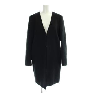 17AW NYMA NC ノーカラーコート ウール S 黒 ブラック 無地 Vネック 長袖 01-7309615