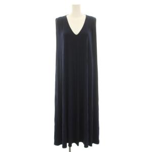 Rayon jersey flair dress ワンピース マキシ ロング ノースリーブ XS 紺 ネイビー