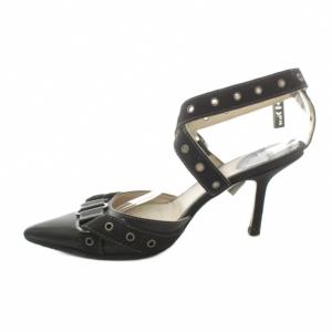 Dior パンプス ストラップ ポインテッドトゥ レザー キャンバス 37.5 黒 ブラック /KU D