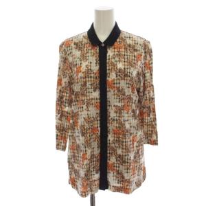 17AW シャツ ブラウス L ベージュ 黒 ブラック チェック柄 花柄 七分袖 /LP