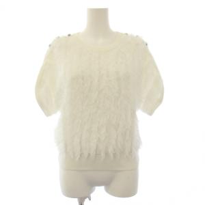 25年製 カットジャガードプルオーバーフラワービジュー ニット カットソー 半袖 ショート丈 36 白