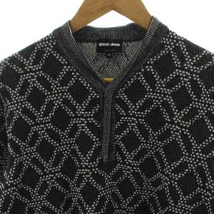 GIORGIO ARMANI ニット セーター ジャガード 総柄 長袖 ヘンリーネック 46 紺 ネイビー 3YSM21 SM40Z