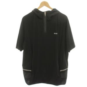 Swoody Hoodie ジャケット シャツ 半袖 ハーフジップ ナイロン フード 切替 XL 黒 ブラック