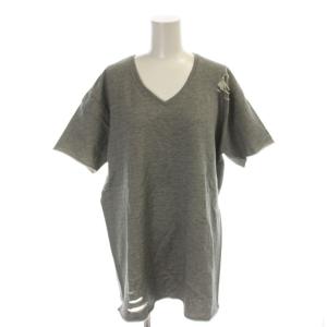 7838 damage cut&sawn Tシャツ L グレー ダメージ加工 Vネック 半袖 /AP